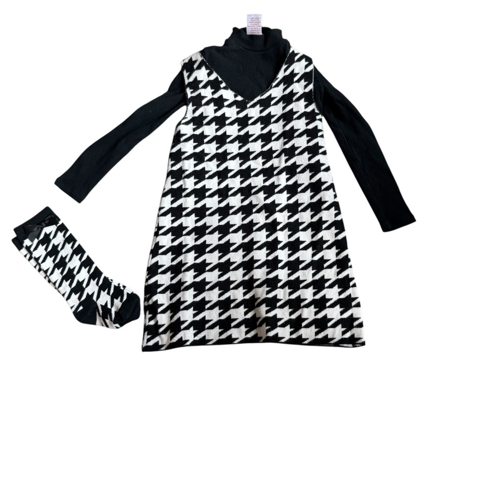 Tahari Black and White Houndstooth Kids Dress